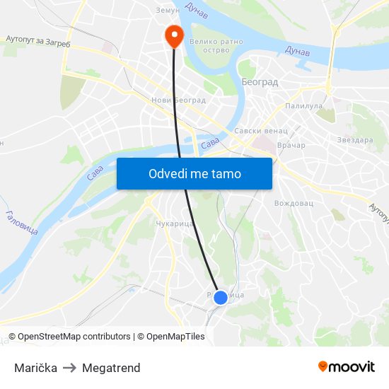 Marička to Megatrend map
