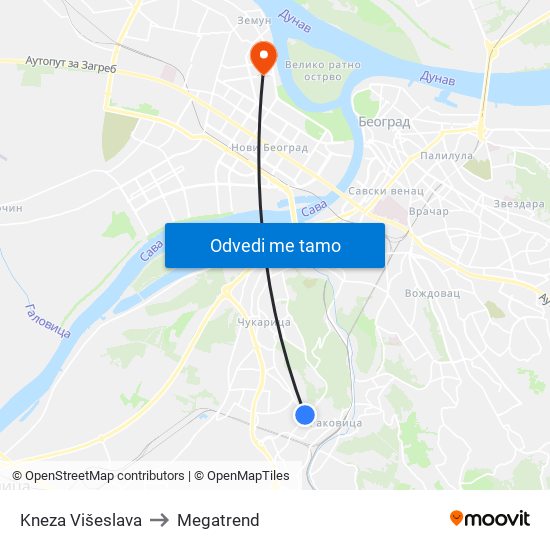 Kneza Višeslava to Megatrend map