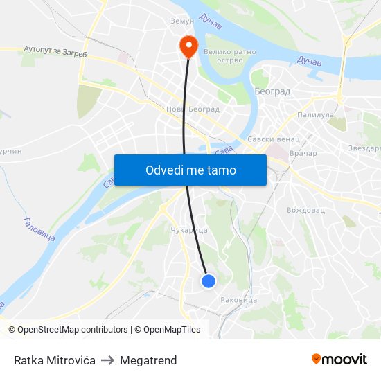 Ratka Mitrovića to Megatrend map