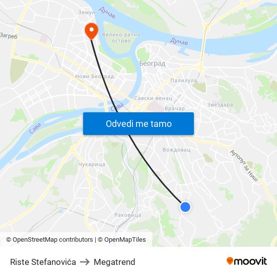 Riste Stefanovića to Megatrend map
