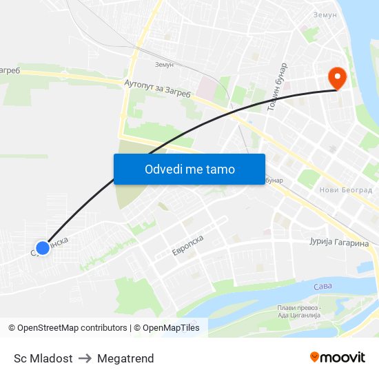 Sc Mladost to Megatrend map