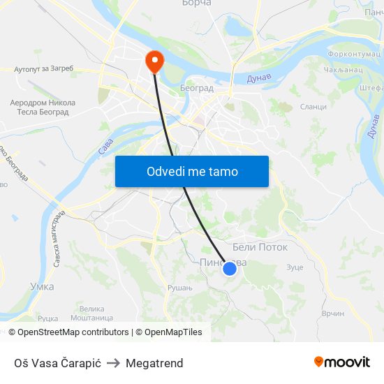 Oš Vasa Čarapić to Megatrend map