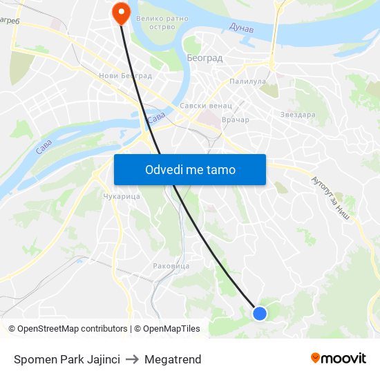 Spomen Park Jajinci to Megatrend map