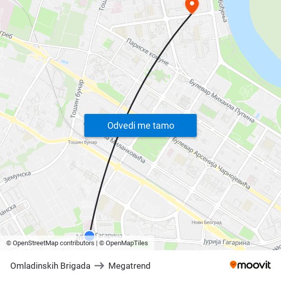 Omladinskih Brigada to Megatrend map