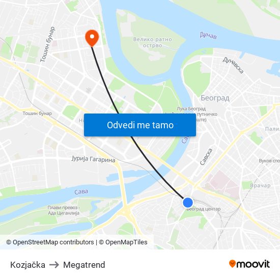 Kozjačka to Megatrend map