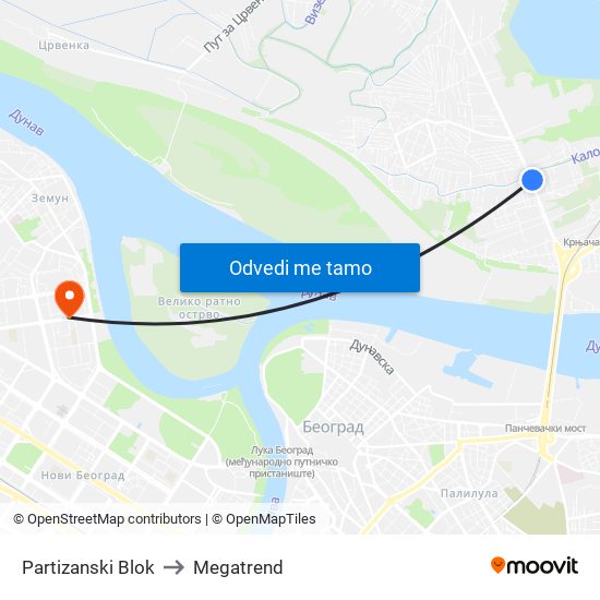 Partizanski Blok to Megatrend map