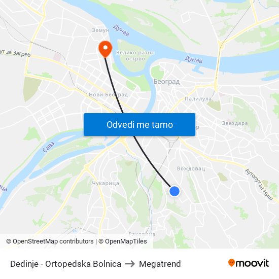 Dedinje - Ortopedska Bolnica to Megatrend map
