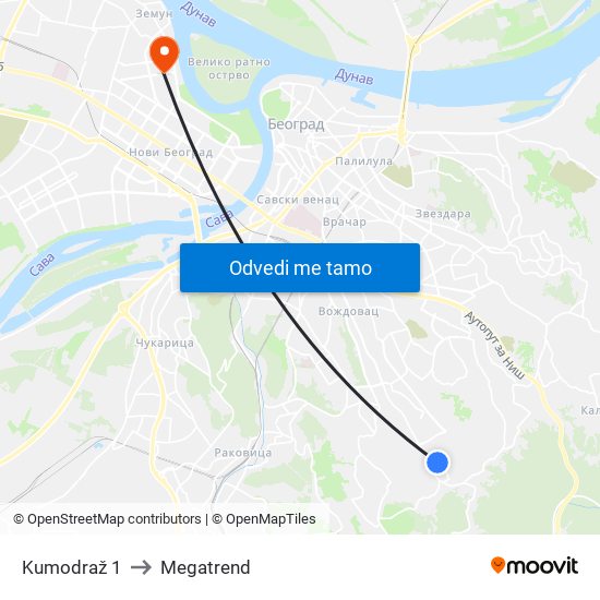 Kumodraž 1 to Megatrend map