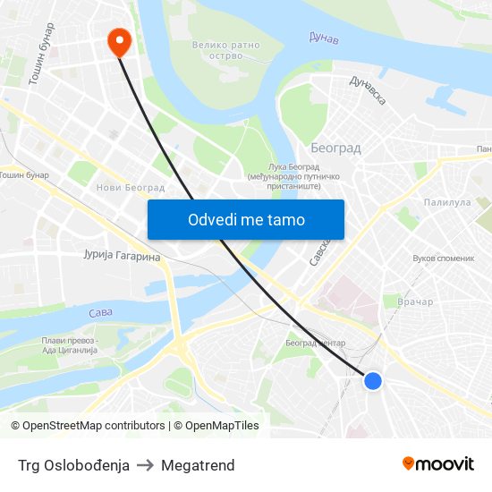 Trg Oslobođenja to Megatrend map