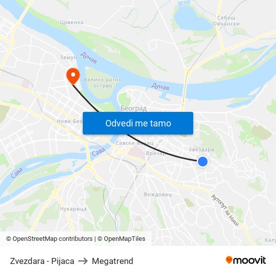 Zvezdara - Pijaca to Megatrend map
