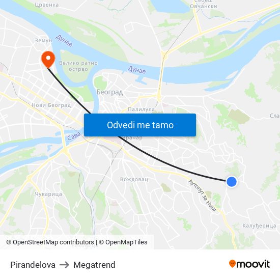 Pirandelova to Megatrend map
