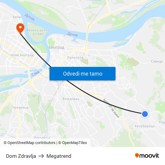 Dom Zdravlja to Megatrend map