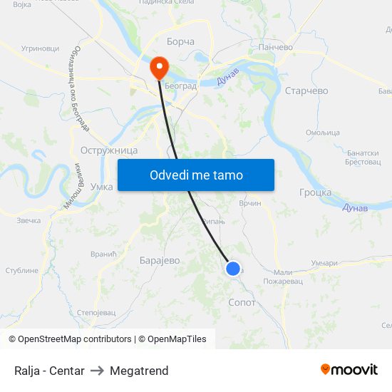 Ralja - Centar to Megatrend map