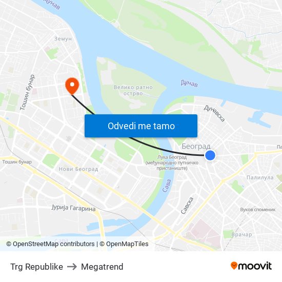 Trg Republike to Megatrend map