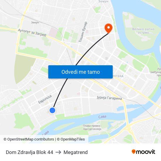 Dom Zdravlja Blok 44 to Megatrend map