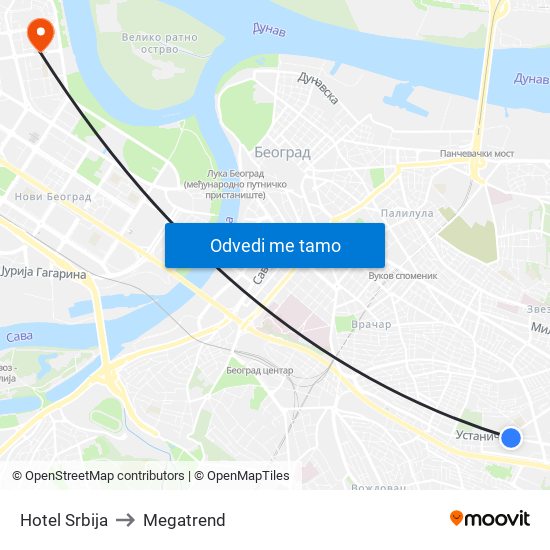 Hotel Srbija to Megatrend map
