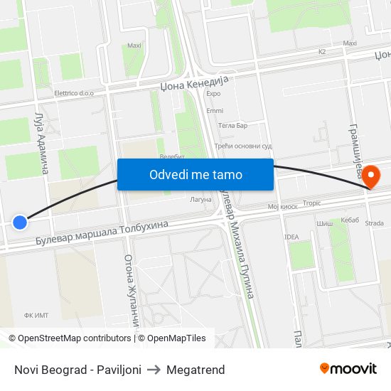 Novi Beograd - Paviljoni to Megatrend map
