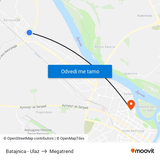 Batajnica - Ulaz to Megatrend map
