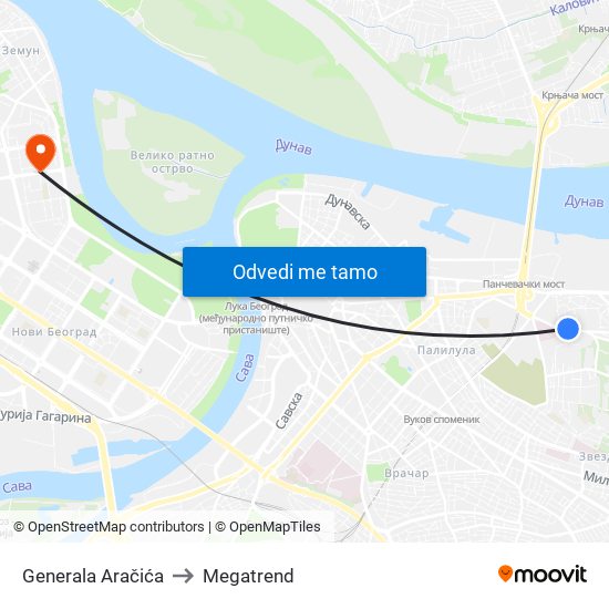 Generala Aračića to Megatrend map