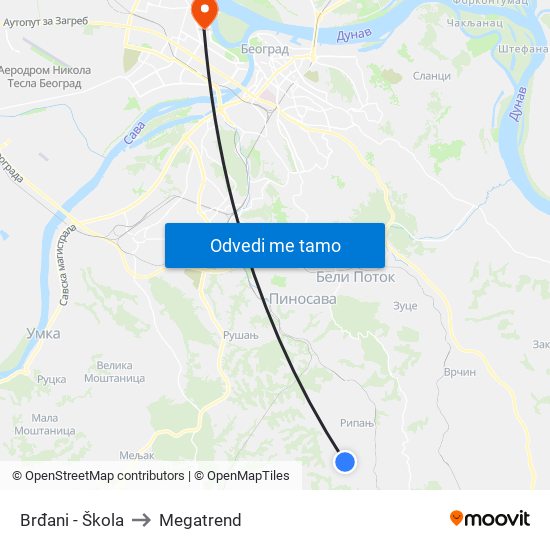 Brđani - Škola to Megatrend map