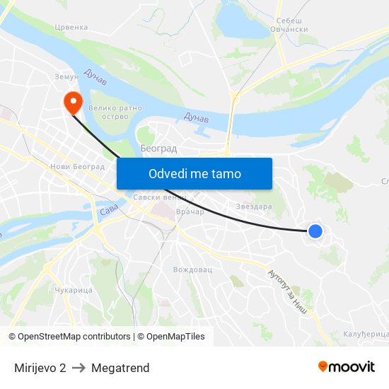 Mirijevo 2 to Megatrend map