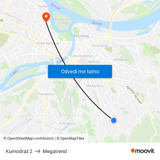 Kumodraž 2 to Megatrend map