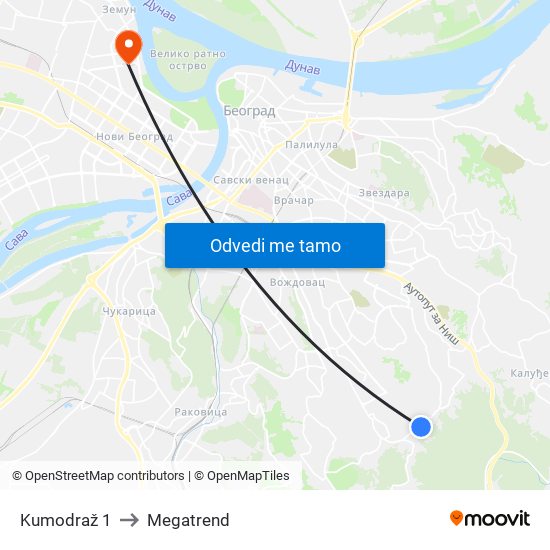 Kumodraž 1 to Megatrend map