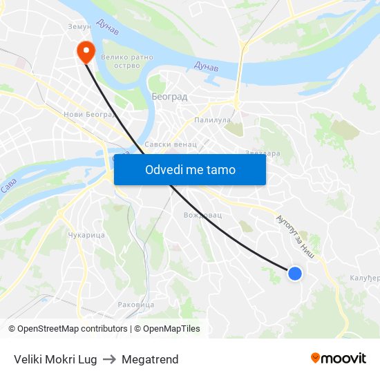 Veliki Mokri Lug to Megatrend map