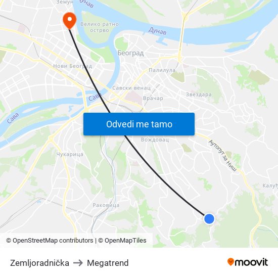 Zemljoradnička to Megatrend map