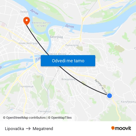 Lipovačka to Megatrend map