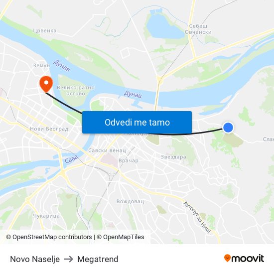 Novo Naselje to Megatrend map