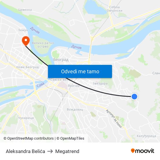 Aleksandra Belića to Megatrend map
