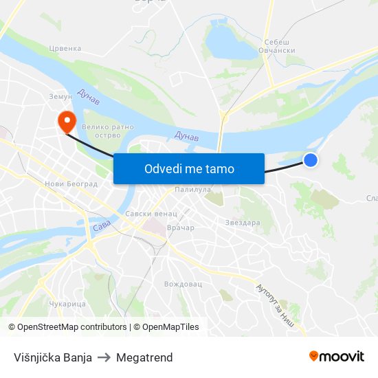 Višnjička Banja to Megatrend map