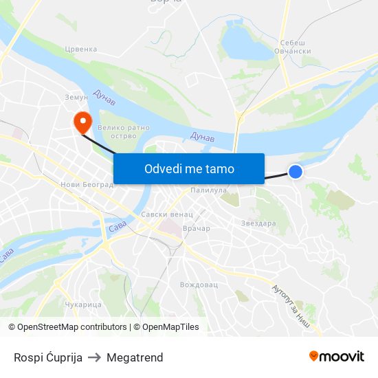 Rospi Ćuprija to Megatrend map