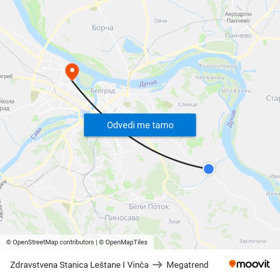 Zdravstvena Stanica Leštane I Vinča to Megatrend map