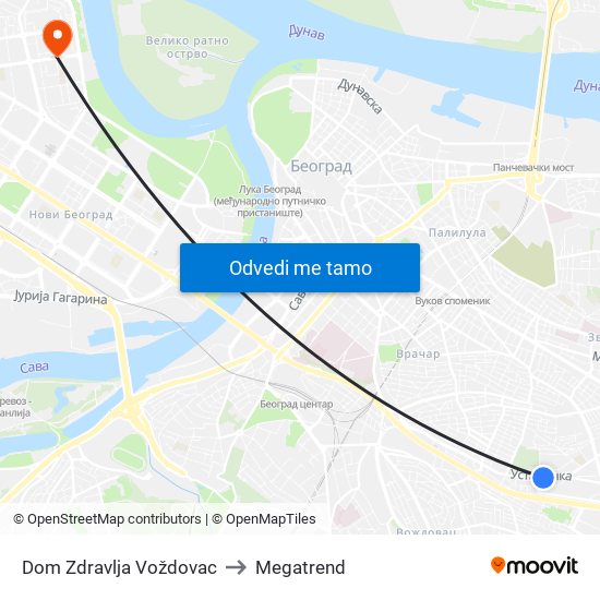Dom Zdravlja Voždovac to Megatrend map
