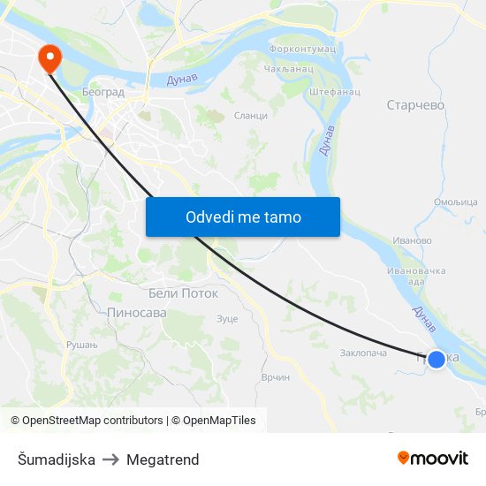 Šumadijska to Megatrend map