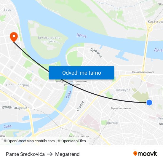 Pante Srećkovića to Megatrend map