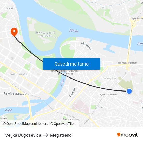 Veljka Dugoševića to Megatrend map