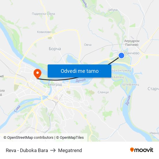 Reva - Duboka Bara to Megatrend map