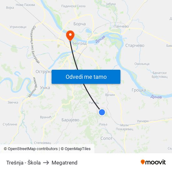 Trešnja - Škola to Megatrend map