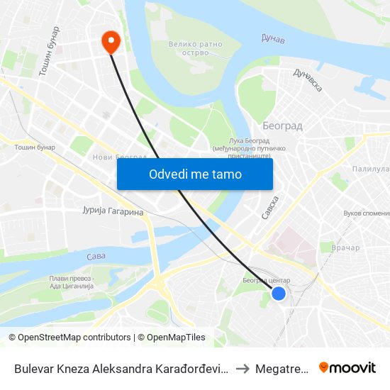 Bulevar Kneza Aleksandra Karađorđevića to Megatrend map