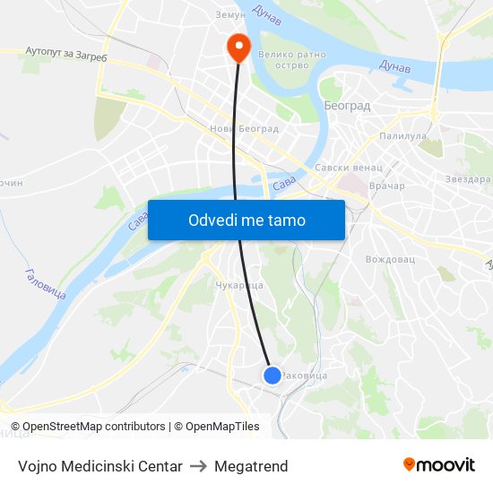 Vojno Medicinski Centar to Megatrend map