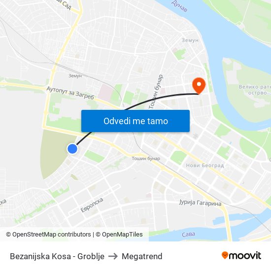 Bezanijska Kosa - Groblje to Megatrend map