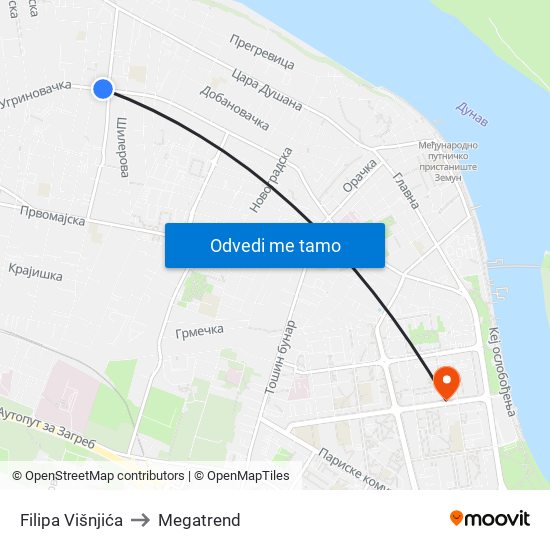 Filipa Višnjića to Megatrend map