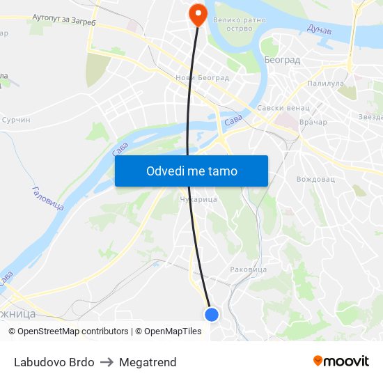 Labudovo Brdo to Megatrend map