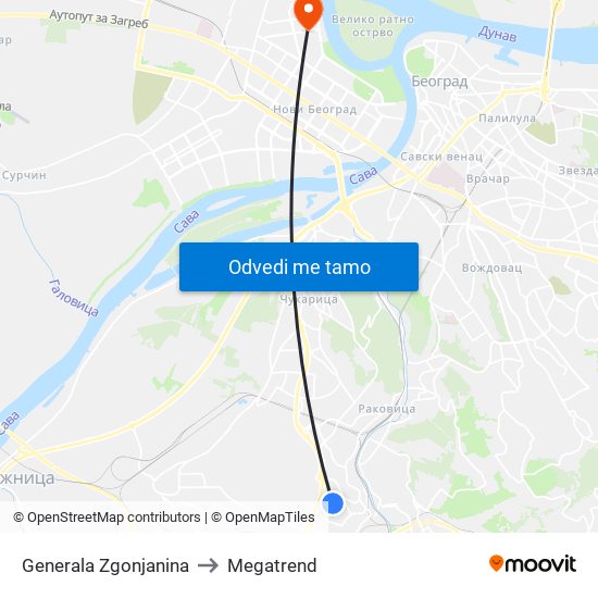 Generala Zgonjanina to Megatrend map