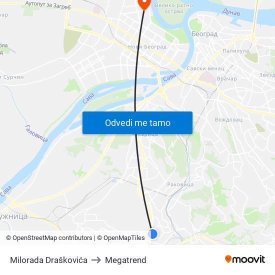 Milorada Draškovića to Megatrend map