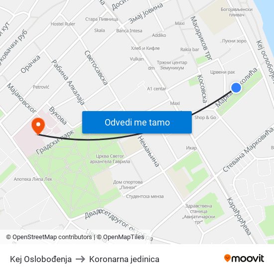 Kej Oslobođenja to Koronarna jedinica map