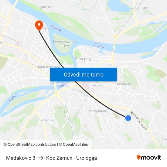 Medaković 3 to Kbc Zemun - Urologija- map